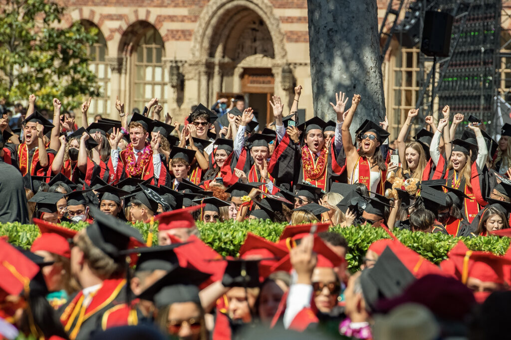 Graduates celebrate during the 139th USC Commencement